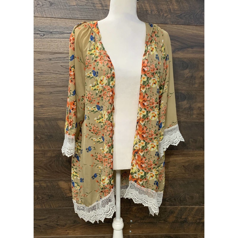 Relipop Floral Shawl Wrap Cover Up Polyester Chiffon Large- Lace Trim Beach Vibe